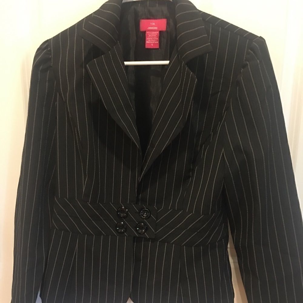 Vintage Medium blazer jacket coat black pin striped